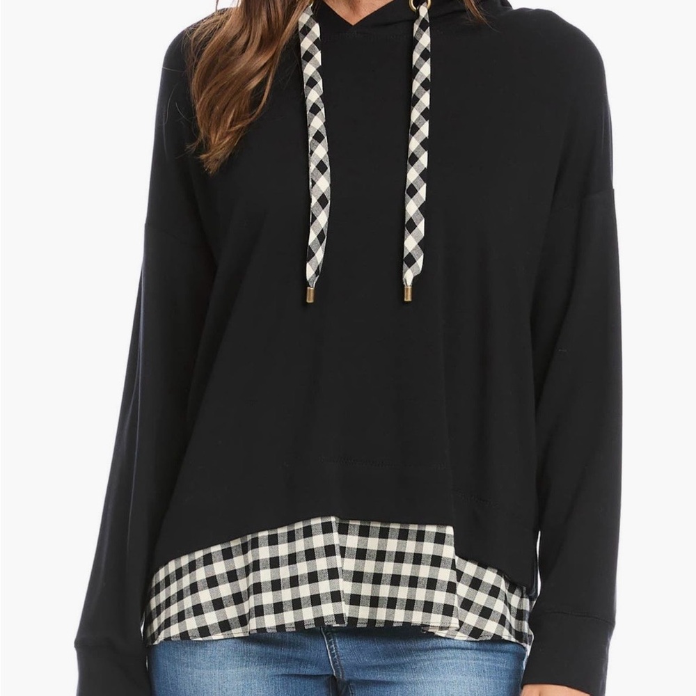 Karen Kane Black White Plaid Checkered Hoodie Size L